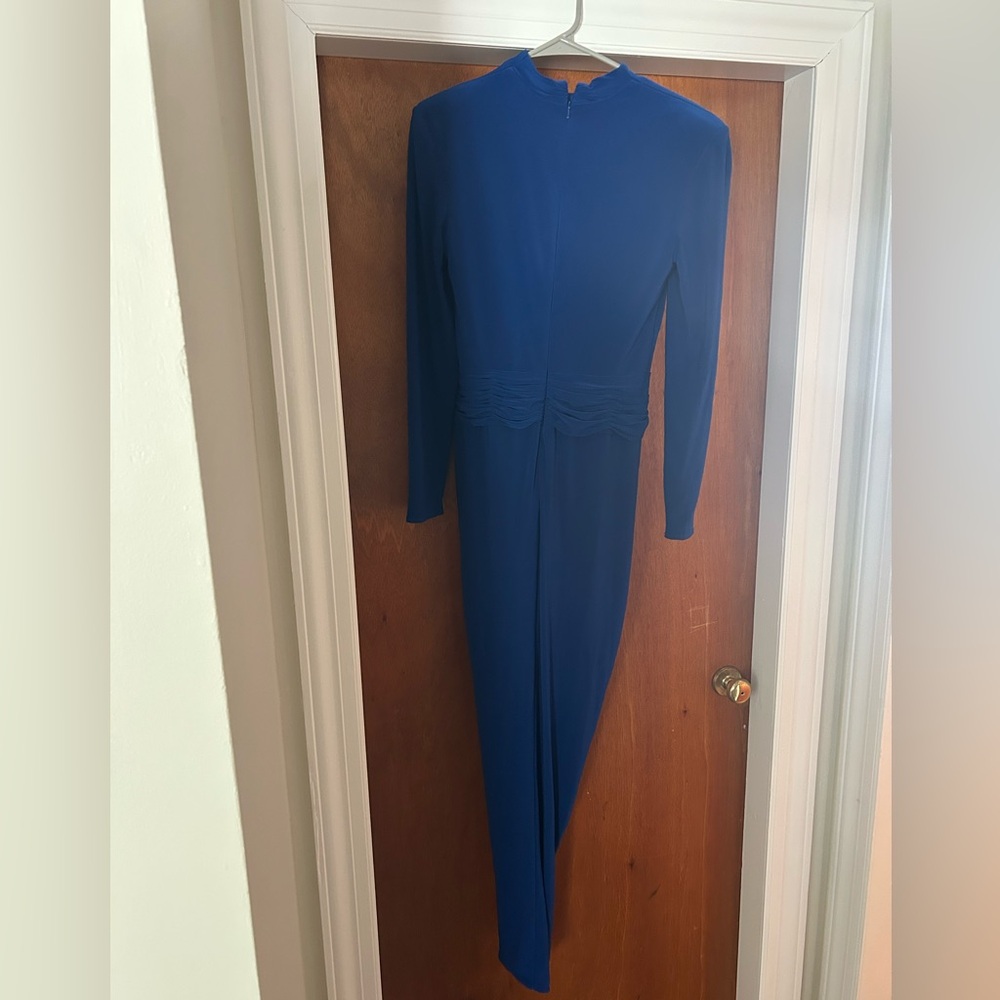 Renee Ruiz Slinky Blue Long Sleeve Ruched Maxi Dress Size 4 - Picture 7 of 8